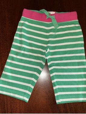 Mini Boden Green & White Striped Sweatpants with Pink Waistband